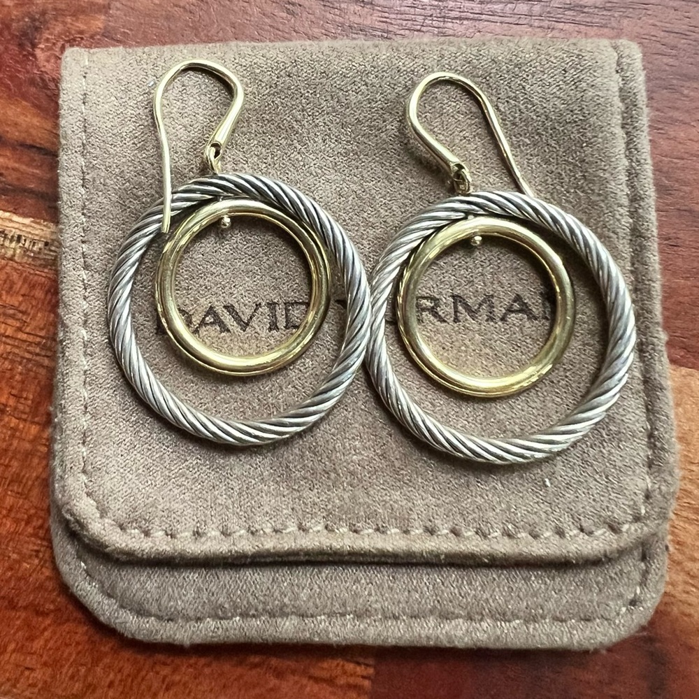 David Yurman Sterling Silver 18k Yellow Gold Mobile Hoop Earrings